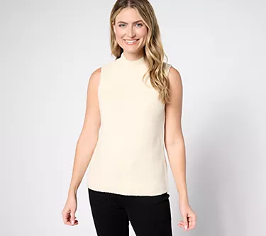 Isaac Mizrahi Live! Estate Eyelash Yarn Sleeveless Mock Neck Top