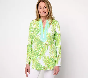 Bellisima by Kim Gravel Petite Palm Party Boutique Ribbon Trim Top