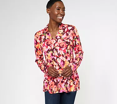 Isaac Mizrahi Live! Printed Silky Ponte Collared V-Neck Top 1 180773-isaac-mizrahi-live-printed-silky-ponte-collared-v-neck-top-1.webp