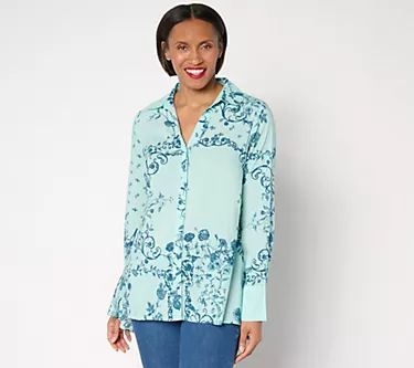 BEAUTIFUL by Lawrence Zarian Petite High-Low Printed Shirt