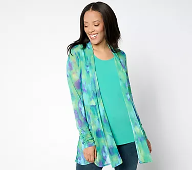 Susan Graver Petite Mesh Cardigan & Liquid Knit Tank Set