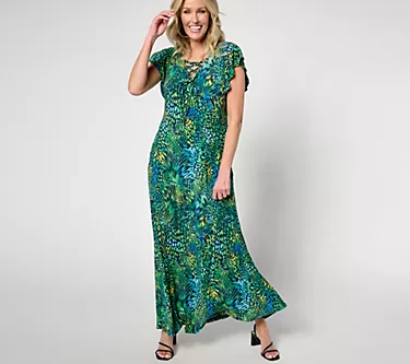 Attitudes by Renee Regular Como Jersey Lace Up Front Maxi Dress
