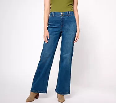 Denim & Co. Easy Stretch Denim Regular Wide Leg Jean