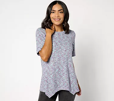 LOGO by Lori Goldstein Elbow Sleeve Heather Knit Top