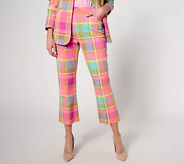 Isaac Mizrahi Live! Regular 24/7 Stretch Plaid Baby Boot Cut Crop Pants