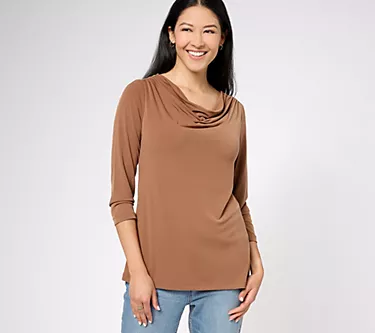 Susan Graver Modern Essentials Liquid Knit Cowl Neck Top
