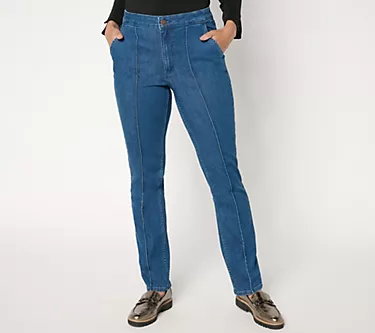 BEAUTIFUL by Lawrence Zarian Petite Pintuck Slim Straight Jean - Indigo
