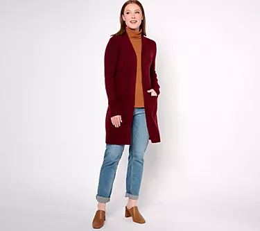 Denim & Co. Open Front Cardigan with Patch Pockets