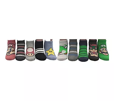 Super Mario Boys' Set of 10 No-Show Character Socks
