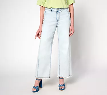 LOGO by Lori Goldstein Petite Full Length Wide Leg Jeans