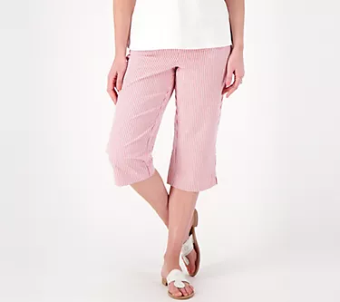 Quacker Factory Pull On 19" Stretch Seersucker Capri Pants