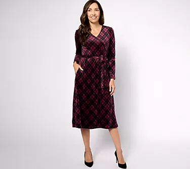Denim & Co. Printed Velour Petite V-Neck Midi Dress w/ Pockets 1 188972-denim-co-printed-velour-petite-v-neck-midi-dress-w-pockets-1.webp
