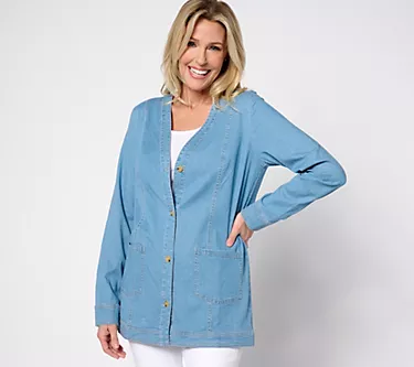 Susan Graver Regular Chambray Button Front Topper