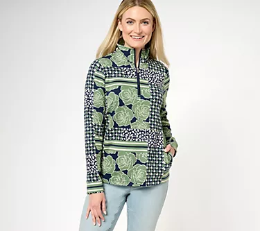 Denim & Co. Active Printed French Terry Quarter Zip Pullover