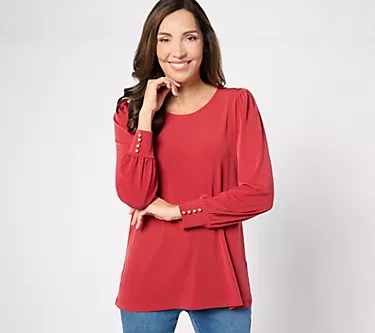 Susan Graver Regular Liquid Knit Blouson Sleeve A-Line Tunic 1 189663-susan-graver-regular-liquid-knit-blouson-sleeve-a-line-tunic-1.webp