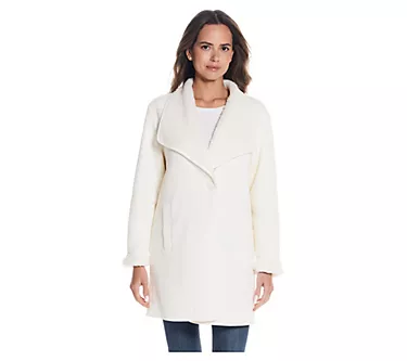 Weatherproof Reversible Knit-to-Sherpa Cozy Coatigan