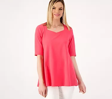 Attitudes by Renee Sweetheart Neck Elbow Sleeve Top