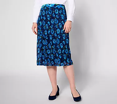 Isaac Mizrahi Live! Petite Printed Lace Pleated Midi Skirt