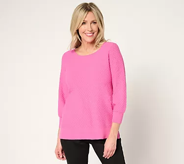 Belle by Kim Gravel Luxe Textured 3/4 Sleeve Sweater