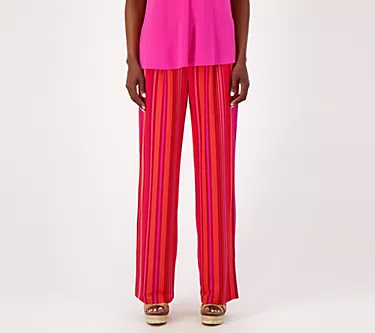 Isaac Mizrahi Live! Tall Striped Pebble Knit Wide Leg Pants