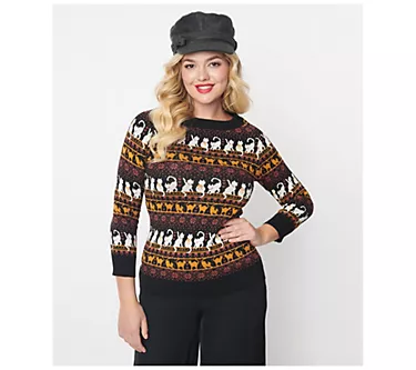 Unique Vintage Black Cat Fair Isle Lorelai Sweater
