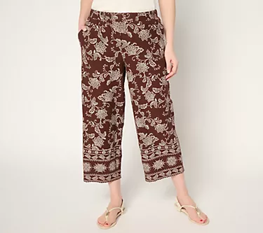 Susan Graver PURE Petite Printed Linen Wide Leg Crop Pants