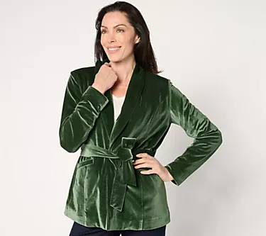 BEAUTIFUL by Lawrence Zarian The Sharon Self-Belted Velvet Blazer