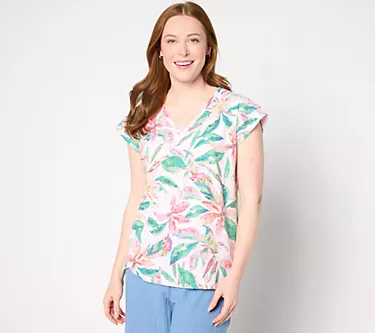 Cuddl Duds Wide Rib V-Neck Tee