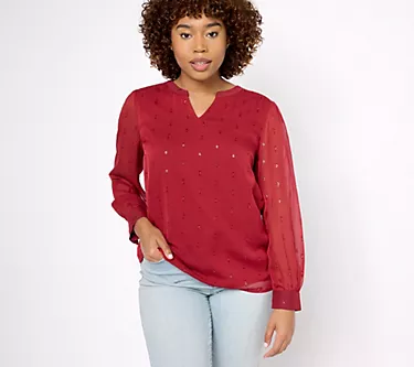 Denim & Co. Split V-Neck Lurex Detail Blouse 1 192993-denim-co-split-v-neck-lurex-detail-blouse-1.webp