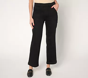 Isaac Mizrahi Live! Tall Black Denim Straight Leg Utility Jeans