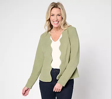 Susan Graver Spring Fleece Open Front Jacket with Scallop Edges
