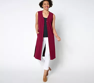 Susan Graver Regular Every Day Textured Liquid Knit Duster Vest