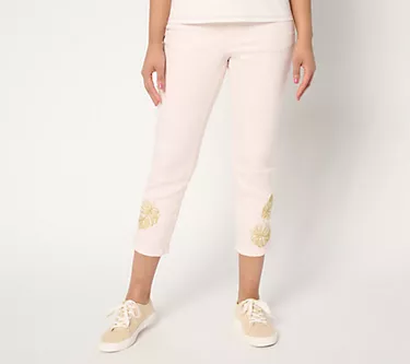Belle by Kim Gravel Petite TripleLuxe Twill Gold Palm Crop Jeans