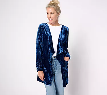 Denim & Co. Canyon Retreat Crushed Velvet Draped Collar Topper