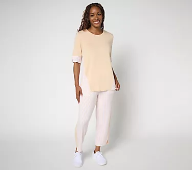 Sport Savvy Petite Mixed Stripe Elbow Sleeve Top and Ankle Pant Set