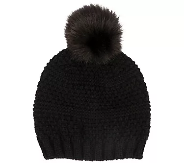 San Diego Hat Co. Solid Pattern Knit Beanie w/ux Fur Pom