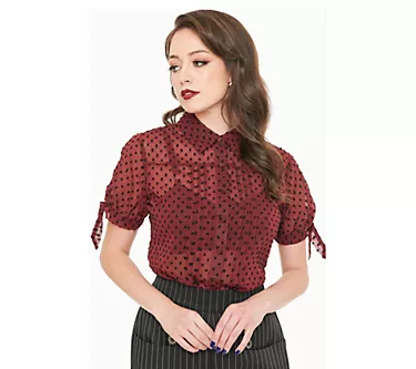 199019-unique-vintage-1950s-burgundy-black-clip-dottie-cuff-blouse-1.webp