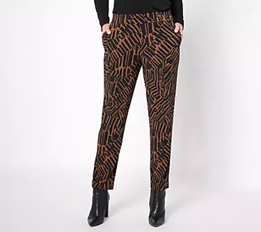 Susan Graver Regular Printed Liquid Knit Ava Slim-Leg Ankle Pants
