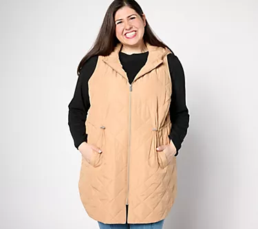 Susan Graver Quilted Cinched-Waist Vest with Hood