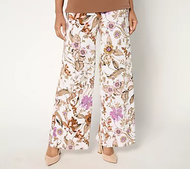 Susan Graver Petite Printed Liquid Knit Wide Leg Pants