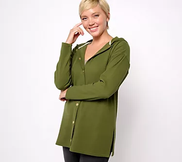 Isaac Mizrahi Live! Petite Cozy Luxe Knit Snap Front Cardigan