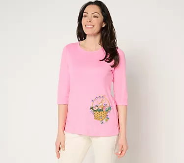 Quacker Factory Easter Basket 3/4-Sleeve Top