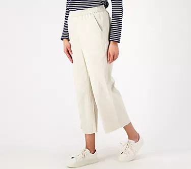Denim & Co. Petite EasyWear Twill Frayed Hem Wide Leg Pant