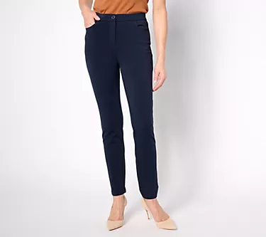 Susan Graver Weekend Regular Premium Stretch Jean Pocket Zip Front Pants