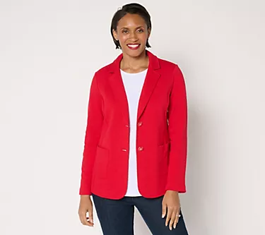 Susan Graver Weekend Marina Knit Petite Notch Collar Blazer