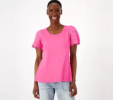 Isaac Mizrahi Live! Knit Swing Top with Eyelet Sleeves