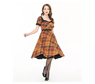 Unique Vintage Plaid Short Sleeve Sweetheart Neckline Dress