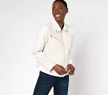 Dennis Basso Faux Leather Moto Jacket