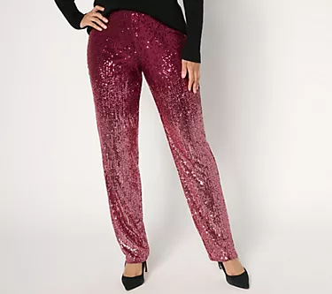 Susan Graver Occasions Regular Ombre Sequin Pull On Pants