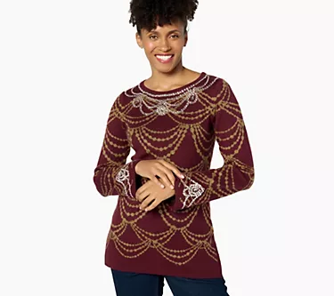 Isaac Mizrahi Live! Regular Jacquard Sweater w/ Metallic Detail